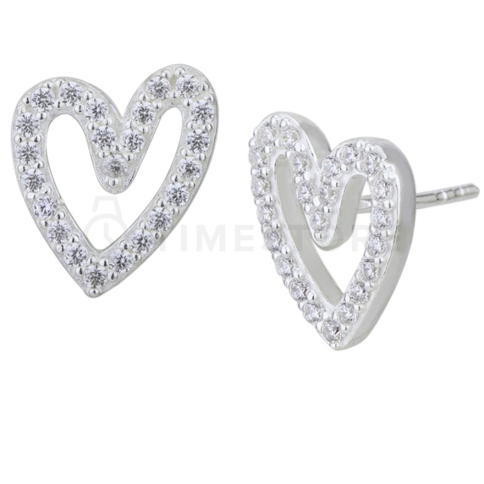 Strieborné náušnice zdobené zirkónmi, v tvare srdca