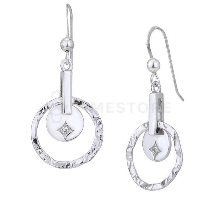 Srebrne naušnice s dijamantom, kružni dizajn