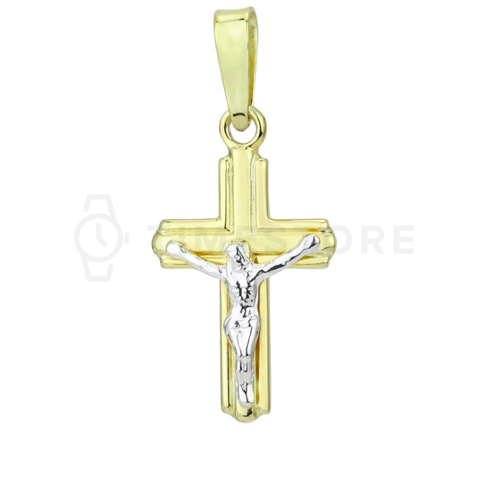 Strieborný prívesok zlatej farby v tvare kríža