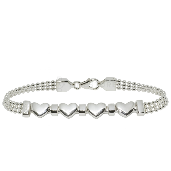 Strieborný náramok so srdiečkami