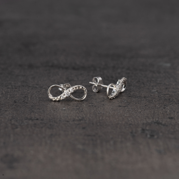 Stříbrné peckové náušnice, symbol nekonečna